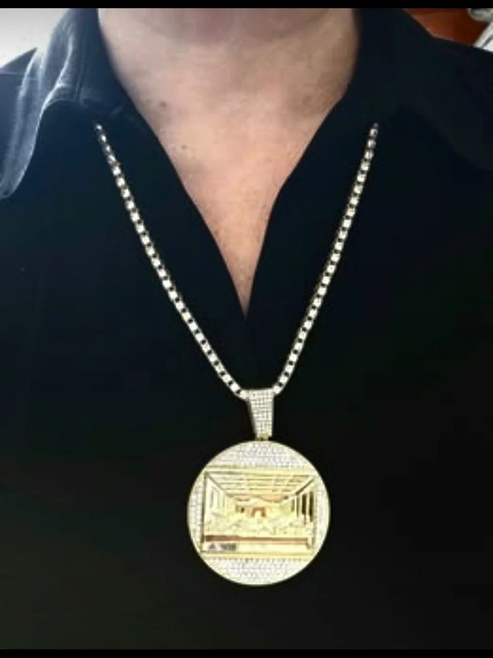 Gold Medallion Pendant Necklace for Men - Gold Tone. Stainless Steel.